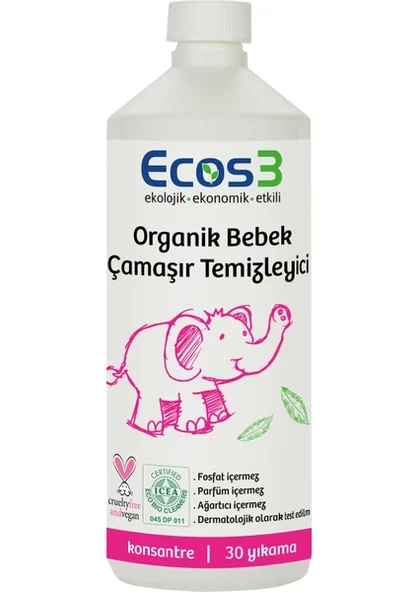 ECOS3 ORGANİK BEBEK ÇAMAŞIR TEMİZLEYİCİ (1050 ML - 30 Yıkama) ürün görseli 1