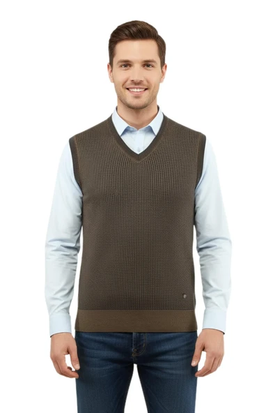 Erkek V Yaka Süveter Çelik Örgü Regular Kalıp 5208H BGL-ST04960 ürün görseli 1