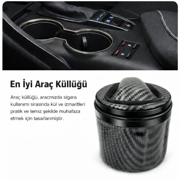 Üniversal Porselen Yanmaz Koku Geçirmez Mavi Işıklı Lüx Oto Küllük Dumansız Kapaklı SİYAH RENK ürün görseli 1