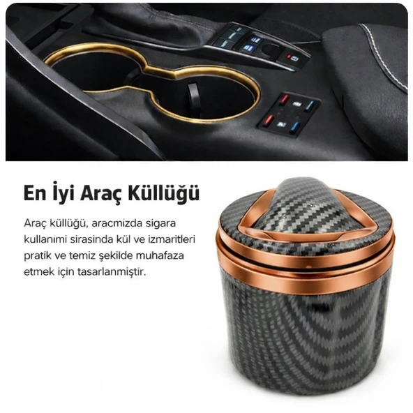 Üniversal Porselen Yanmaz Koku Geçirmez Mavi Işıklı Lüx Oto Küllük Dumansız Kapaklı GOLD RENK ürün görseli 1