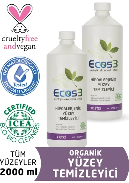 Ecos3 Organik Hipoalerjenik Yüzey Temizleyici 1000 ml x 2’li Set 2 ürün görseli 1