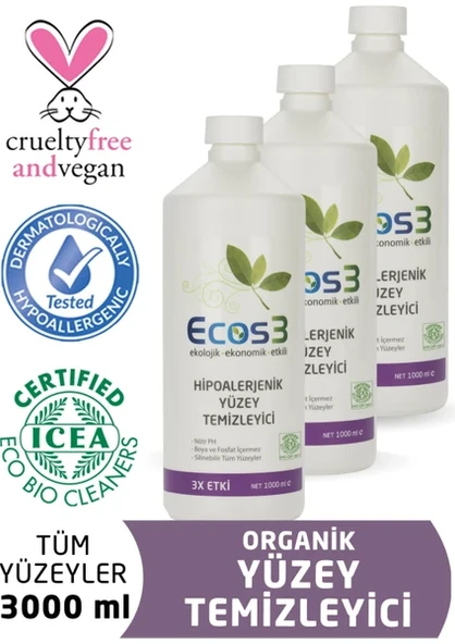 Ecos3 Organik Hipoalerjenik Yüzey Temizleyici 1000 ml x 3'lü Set ürün görseli 1