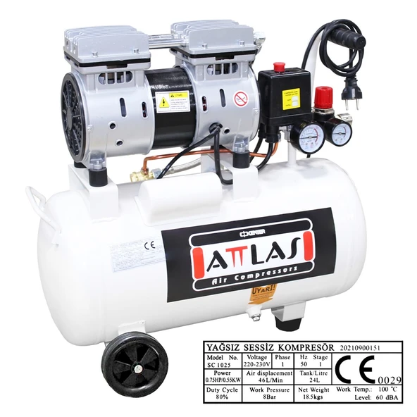 25 Litre Sessiz Yağsız Hava Kompresörü SC1025