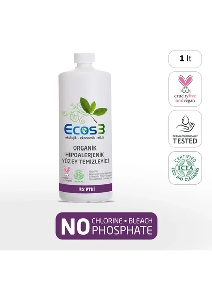 ECOS3 ORGANİK & HİPOALERJENİK YÜZEY TEMİZLEYİCİ (1000 ML) ürün görseli 1