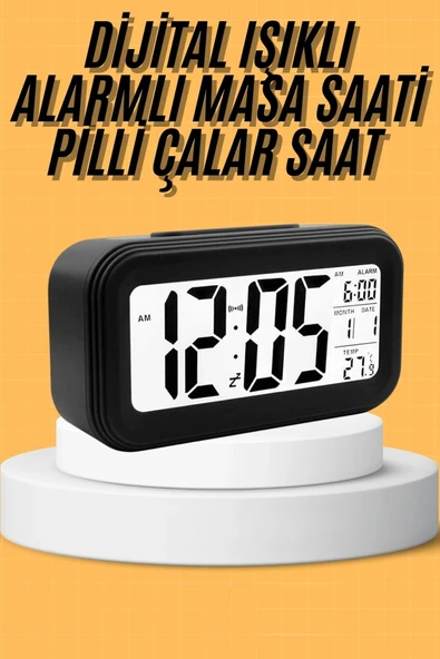 Dijital Masa Saati Takvim Çalar Saat Alarmlı Işıklı Led Ekran Pilli ürün görseli 1