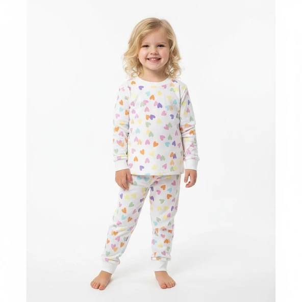 Kalp Desenli Kız Çocuk Pijama Takım ürün görseli 1