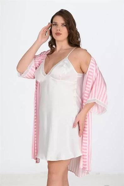 2'li Beyaz-Pembe Sabahlık Takımı Bigsize 6210 ürün görseli 1