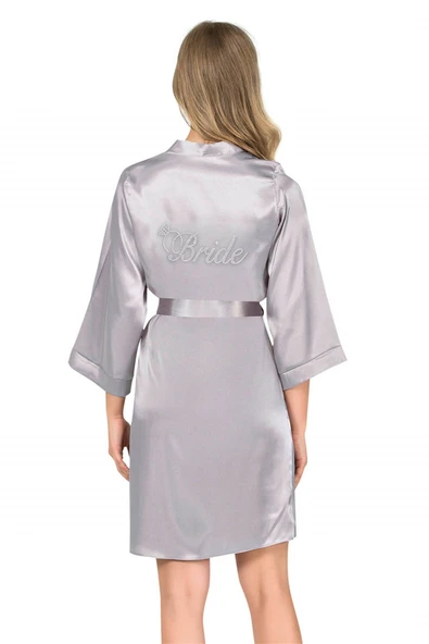 Gri Kısa Saten Bride Sabahlık ürün görseli 1