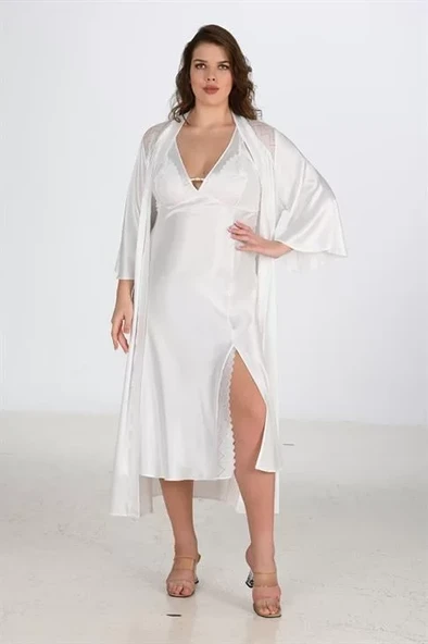 2li Ekru Sabahlık Takımı Bigsize 6224 ürün görseli 1