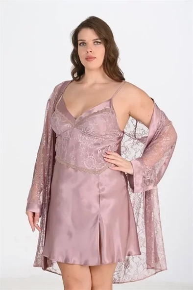 Büyük Beden 2li Vizon Sabahlık Takımı Bigsize 6205 ürün görseli 1