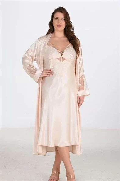 2li Fildişi Sabahlık Takımı Bigsize 6222 ürün görseli 1