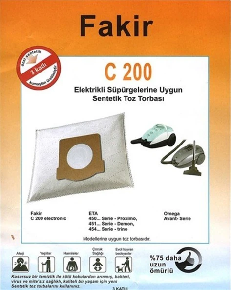 Fakir İle Uyumlu C 240 Elektrikli Süpürge Toz Torbası 20 Adet ürün görseli 1