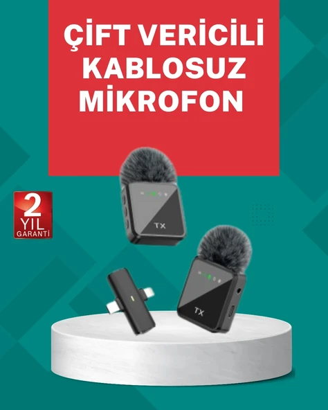 Profesyonel Ses Kayıtları İçin 2’li Kablosuz Yaka Mikrofon Seti ürün görseli 1
