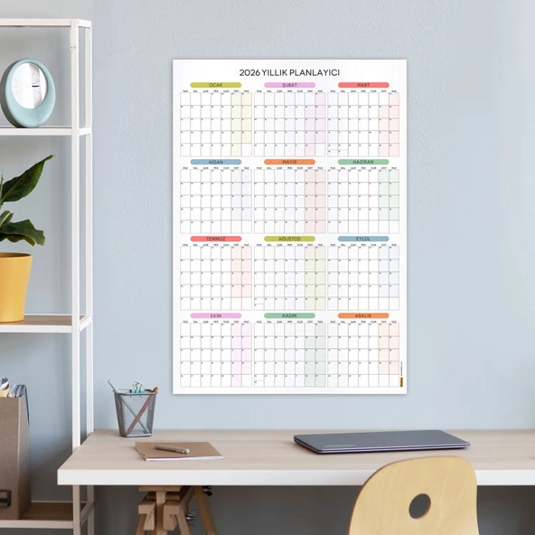 2026 Yıllık Planlayıcı Duvar Takvimi, Aylık Planlayıcı Takvim, Pastel Renkler ürün görseli 1