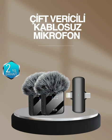 2’li Kablosuz Yaka Mikrofonu Type-c Ve Lightning Uyumlu Profesyonel Set ürün görseli 1