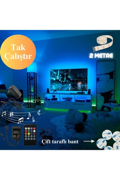 neeko Sese Ve Müziğe Duyarlı Rgb Şerit Led Tak Çalıştır 2 Metre ürün görseli 1