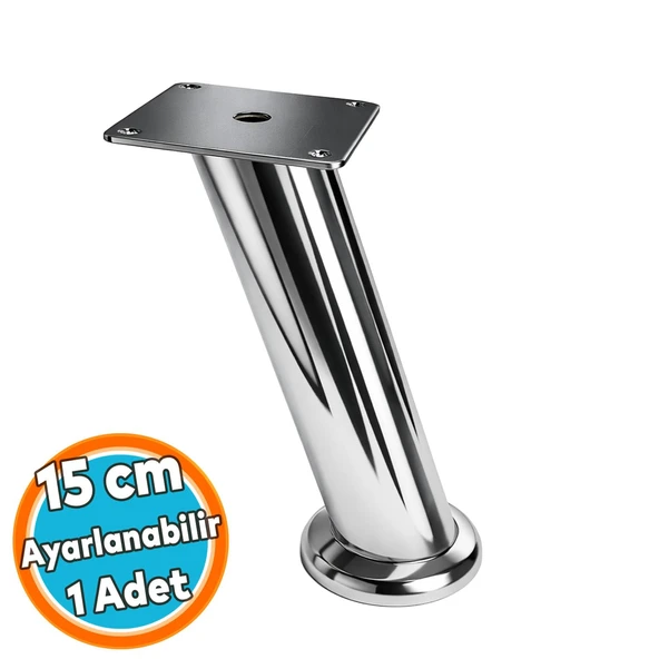 (15 CM) Tablalı Dereceli Ayarlanabilir Krom Metal Baza TV Ünitesi Koltuk Mobilya Ayağı (+2CM) ürün görseli 1