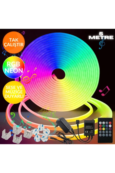 neeko Neon Rgb Led - Sese Ve Müziğe Duyarlı Kumandalı - Çok Renkli - 5 Metre - Esnek Full ürün görseli 1