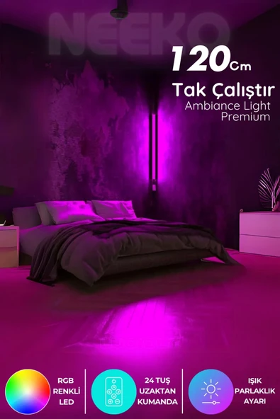 neeko Uzaktan Kumandalı Köşe Rgb Led Abajur Aplik Gece Lambası Kumandalı 120 Cm ürün görseli 1