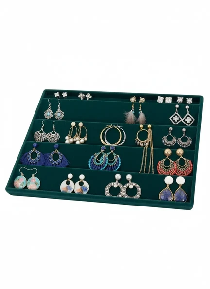 Cezayir Model Süet Kumaş Yeşil Renk 34/24 Cm Enine Küpe Standı ürün görseli 1