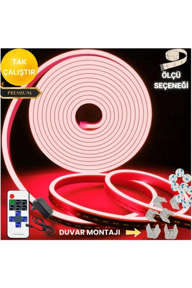neeko Neon Esnek Şerit Led Tak Çalıştır Kumandalı - Dimmer- Kırmızı 4 metre ürün görseli 1
