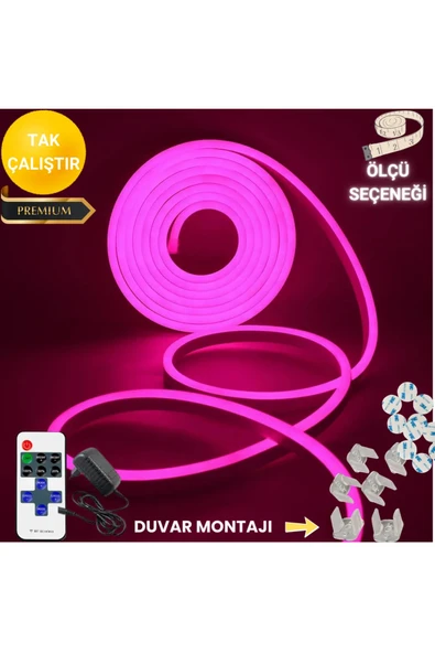 neeko Neon Esnek Şerit Led Tak Çalıştır Kumandalı - Dimmer- Pembe 4 metre ürün görseli 1