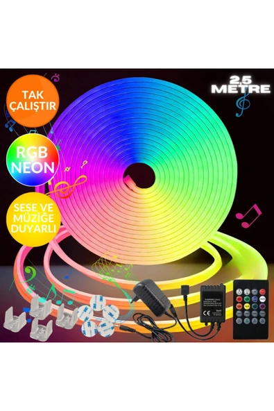 neeko Sese ve Müziğe Duyarlı Neon Led Rgb  Esnek  2,5 Metre Kumandalı Full++ ürün görseli 1