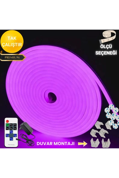 neeko Neon Esnek Şerit Led Tak Çalıştır Kumandalı - Dimmer- Mor 1 metre ürün görseli 1