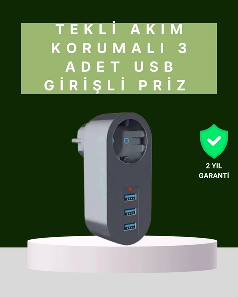 Termal Akım Korumalı 3 Usb'li Güvenli Priz – Akıllı Akım Dengeleme ürün görseli 1