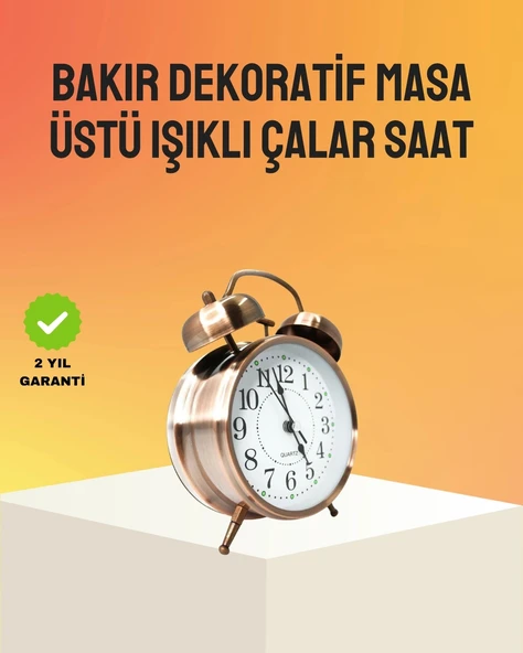 Retro Tarz Bronz Dekoratif Masa Saati Metal Gövde Yüksek Sesli Alarm ürün görseli 1
