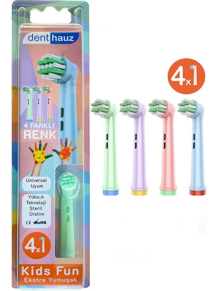 Rovexa Kids Fun - Çocuklara Özel Extra Yumuşak Oral B Şarjlı Diş Fırçası Yedek Başlığı - 4'lü Yedek Başlık ürün görseli 1