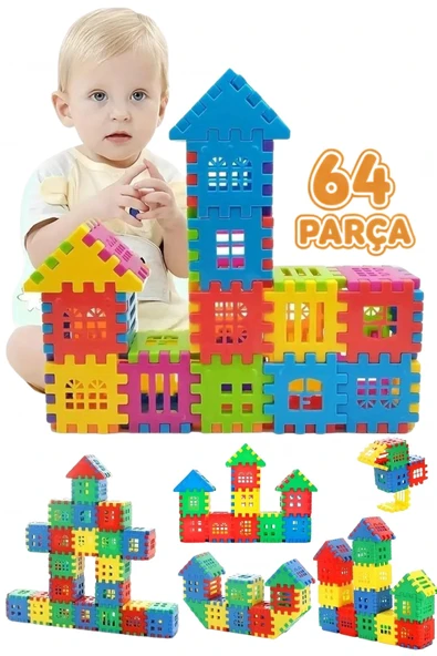 Rovexa 64 Parça Yapı Oyuncak Puzzle Blok 3D Tasarım Yeteneğini Geliştiren Eğlenceli Bilişsel Yapı Taşları ürün görseli 1