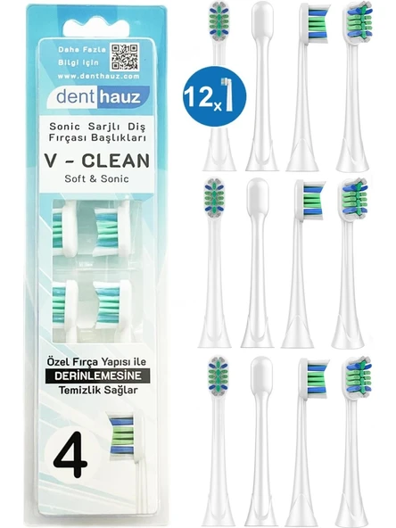 Rovexa V Clean Sonic Soft Temizlik - Philips Sonicare Uyumlu 12 Adet Yedek Başlık ürün görseli 1