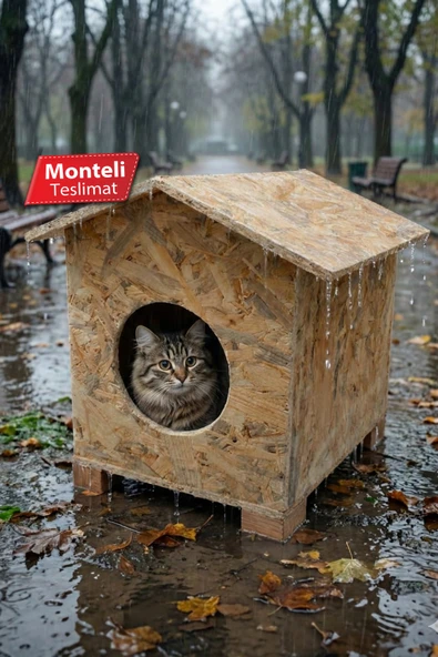 Reyo Kedi Yuvası Yağmura Ve Soğuğa Dayanıklı Osb Kedi Evi (DENİZ TUTKALLI) Monteli Teslimat Cat30 ürün görseli 1