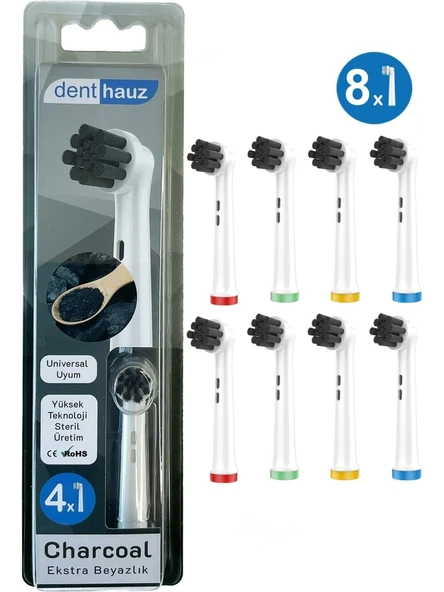 Rovexa Charcoal - Aktif Karbon Ekstra Beyazlık Oral B Şarjlı Diş Fırçası Yedek Başlığı - 8'li Yedek Başlık ürün görseli 1