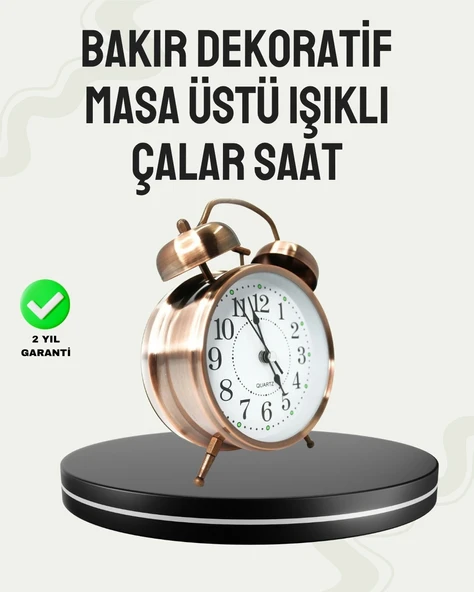 Nostaljik Büyük Boy Metal Masa Saati Bronz Kaplama Ve Yüksek Sesli Alarm ürün görseli 1