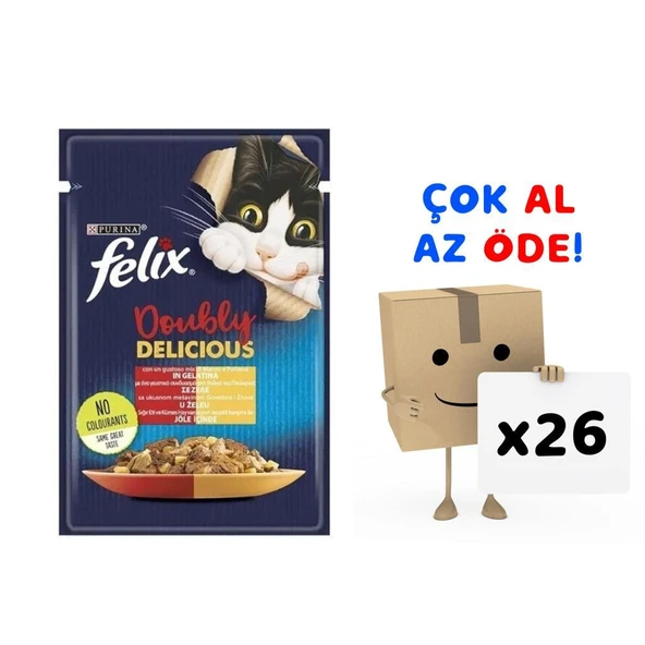 Felix Çifte Lezzet Tavuk ve Sığır Etli Yetişkin Kedi Konservesi 85gr 26'lı Paket ürün görseli 1