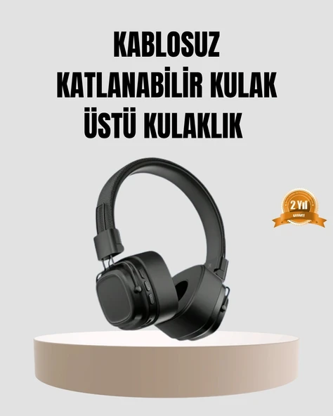 Bluetooth Kablosuz Kulak Üstü Kulaklık Katlanabilir Konforlu Ve Şık Tasarımlı ürün görseli 1