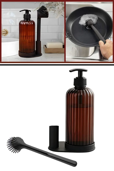 Mutfak Banyo 2’li Temizlik Seti, Sıvı Sabunluk Deterjanlık 500ml + Silikon Uçlu Bulaşık Fırçası Seti ürün görseli 1