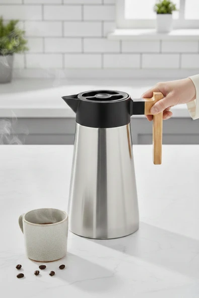 COOKER 2,0 LİTRE ÇELİK TERMOS BAMBU SAPLI - Resim 5