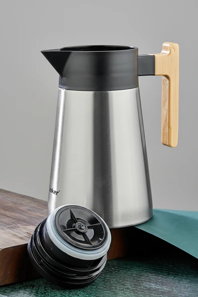 COOKER 1,5 LİTRE ÇELİK TERMOS BAMBU SAPLI - Resim 5