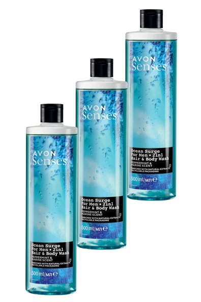 Senses Ocean Surge Nane ve Deniz Kokulu Saç ve Vücut için Erkek Duş Jeli 500 Ml. Üçlü Set ürün görseli 1