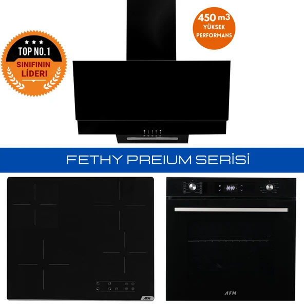 AFM Tech Fethy 074 Premium Vitroseramik Elektrikli Siyah  Ankastre Set ( V6-04 + FM7700 +FM3250 ) ürün görseli 1