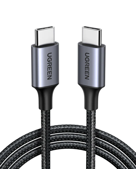 UGREEN USB-C 60W 3A QC PD Örgülü Hızlı Şarj Kablosu, 1 m, Siyah, 50150 ürün görseli 1