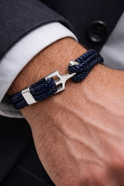 Deep Navy Core – Lacivert Hakiki Deri Erkek Bileklik-50-673 ürün görseli 1