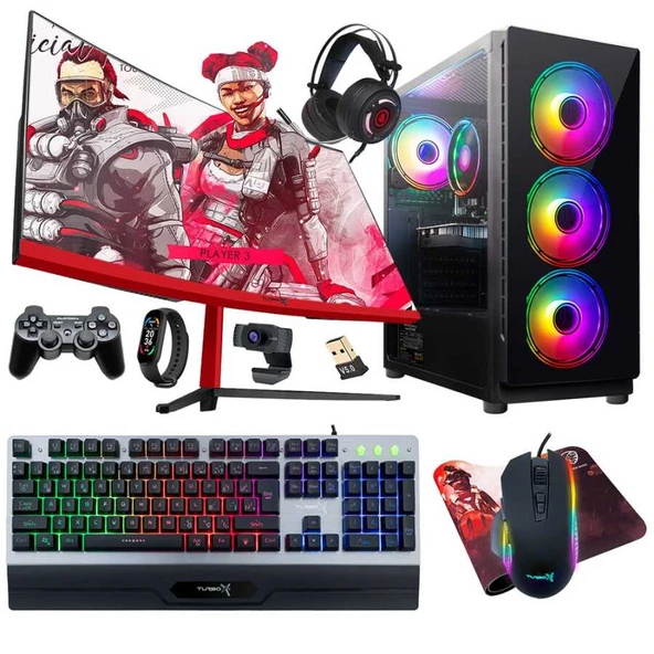 Turbox Tx90 Mega i5 3.Gen 16GB Ram 256GB SSD 4GB RX560 23.6 75Hz Curved Monitör Oem Paket ürün görseli 1