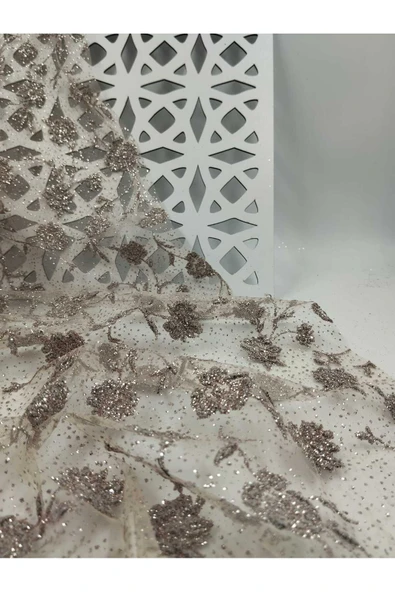 Bursa Kumaş Abiyelik Tül İşlemeli Simli Kumaş - Resim 4