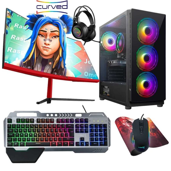 Turbox Tx4545 AMD Ryzen 5 4500 6 Çekirdek 32GB DDR4 1TB NVMe 4GB RX560 23.6 75Hz Curved Oem Paket ürün görseli 1