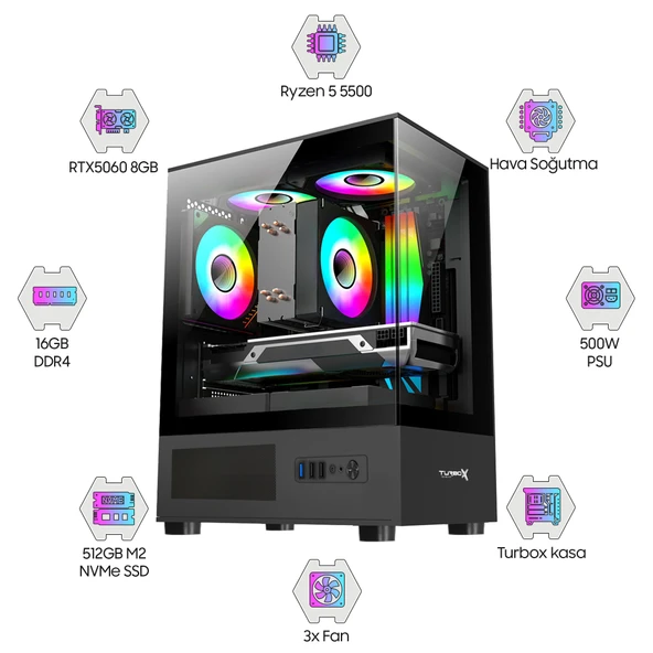AMD Ryzen 5 5500 - Gigabyte RTX 5060 - A520M - 16GB RAM - 512GB M
