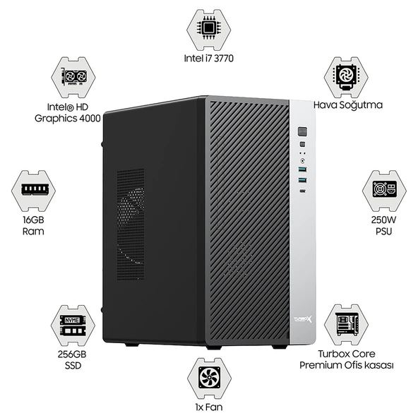 Turbox Tx6631 Intel Core i7 3770 16GB Ram 256GB SSD Oem Paket ürün görseli 1